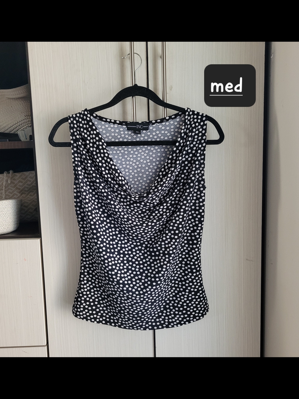 INC International Concepts Black and White Polka Dot Cowl Neck Camisole